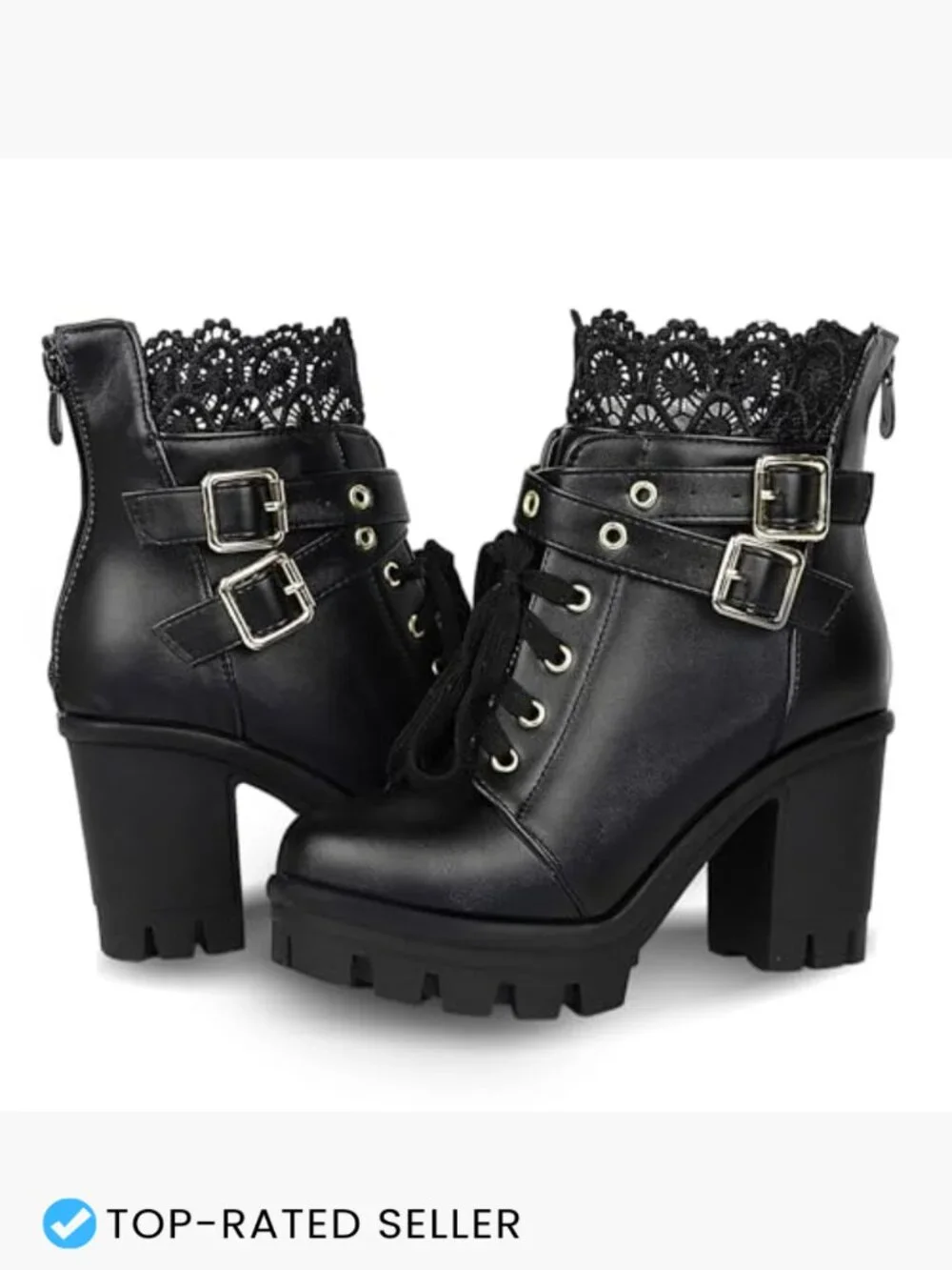 Chunky Platform High Heel Lace Up Gothic Ankle Booties Punk Block Heel